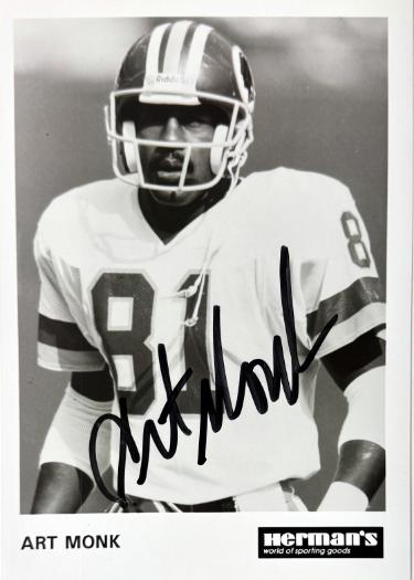 Art Monk signed Herman's Sporting Goods Washington 5x7 Photo minor dings- COA (HOF)