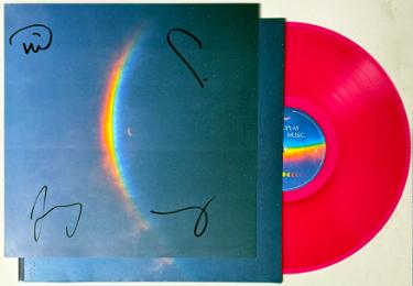 Coldplay signed 2024 Moon Music 11.75x11.75 Art Card/Album/LP/Pink Vinyl Record 4 sigs- COA- Chris Martin/Jonny Buckland