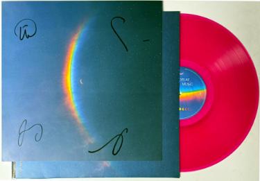Coldplay signed 2024 Moon Music 11.75x11.75 Art Card/Album/LP/Pink Vinyl Record 4 sigs- COA- Chris Martin/Jonny Buckland