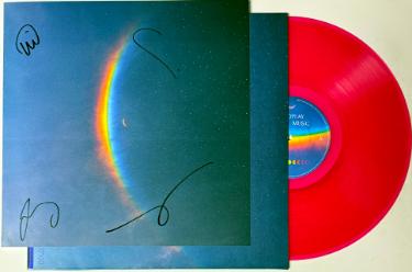 Coldplay signed 2024 Moon Music 11.75x11.75 Art Card/Album/LP/Pink Vinyl Record 4 sigs- COA- Chris Martin/Jonny Buckland