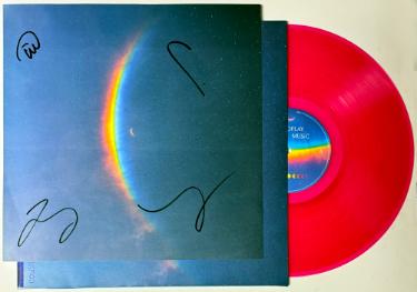 Coldplay signed 2024 Moon Music 11.75x11.75 Art Card/Album/LP/Pink Vinyl Record 4 sigs- COA- Chris Martin/Jonny Buckland