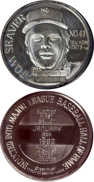 Tom Seaver 1992 MLB Hall of Fame Induction 1 Troy Ounce .999 Fine Silver Coin