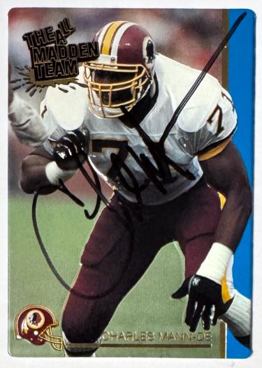 Charles Mann signed 1992 Action Packed All MadDen On Card Auto #17 (Washington)