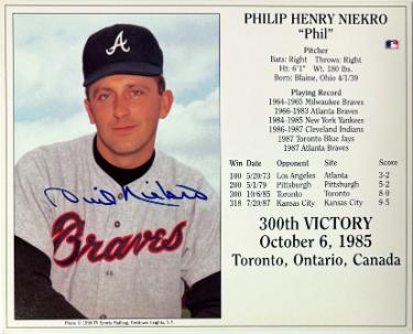 Phil Niekro signed Atlanta Braves MLB Licensed 300th Victory October 6, 1985 8x10 Photo/Card- Tuff Stuff COA