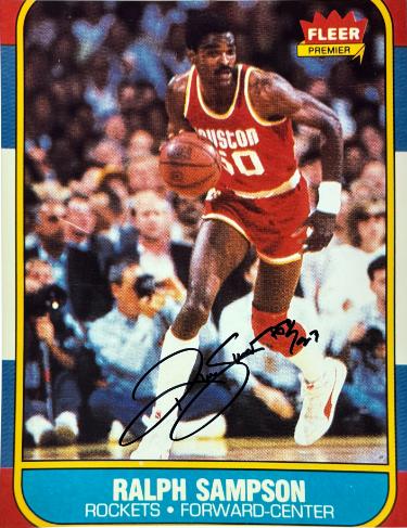 Ralph Sampson signed Houston Rocket 1986 Fleer Rookie Card Reprint Photo #50- Collector's Showcase COA