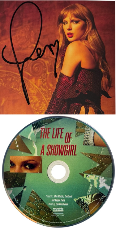 Taylor Swift 2025 The Life of a Showgirl CD Signed 4.75 Inch X 4.75 Inch Photo Art Card #3 w/ Heart- Beckett Review