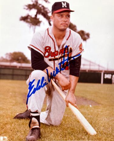 Eddie/Ed Mathews signed Milwaukee Braves MLB Licensed 8x10 Photo- COA (HOF/512 HR/9X AS)
