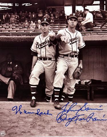 Warren Spahn & Johnny Sain dual signed Boston Braves 8x10 Photo Pray For Rain- Tuff Stuff COA