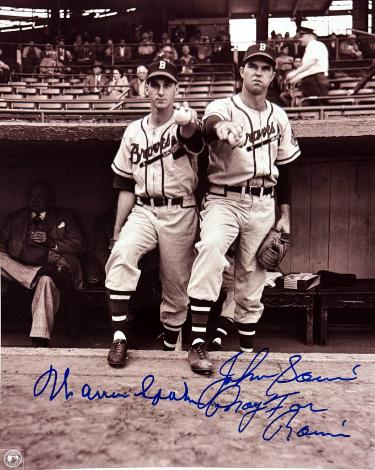 Warren Spahn & Johnny Sain dual signed Boston Braves 8x10 Photo Pray For Rain- Tuff Stuff COA