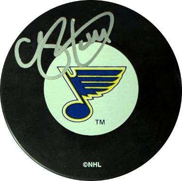 Chris Pronger signed St. Louis Blues Official NHL Puck #44- Topps Hologram (HOF)
