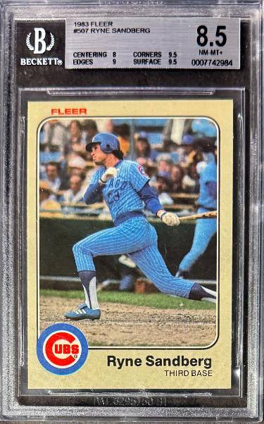 Ryne Sandberg 1983 Fleer Rookie Card (RC) #507- Beckett/BGS Graded 8.5 NM-MT+ (w/ Sub Grades/Chicago Cubs/HOF)