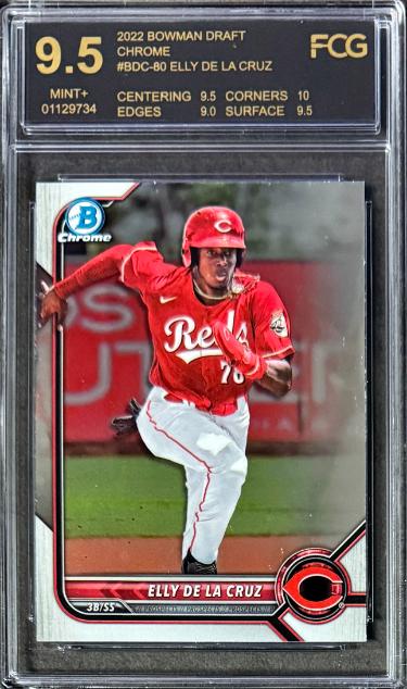 Elly De La Cruz 2022 Bowman Draft Chrome Rookie Card (RC) #BDC-80-FCG Graded 9.5 Mint+ (Cincinnati Reds/with Sub Grades)