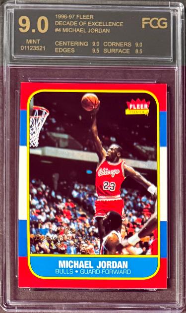 Michael Jordan 1996-97 Fleer Decade of Excellence Card #4- FCG Graded 9 Mint (Chicago Bulls/GOAT/HOF/Sub Grades)