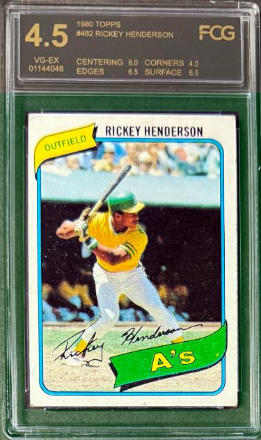 Rickey Henderson 1980 Topps Rookie Card (RC) #482- FCG Graded 4.5 VG-EX (Oakland A's/HOF/w/ Sub Grades)