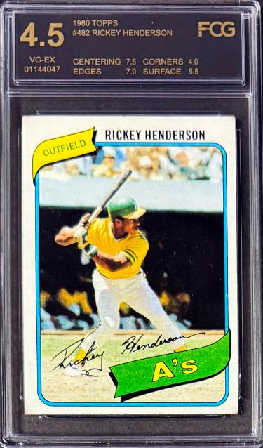Rickey Henderson 1980 Topps Rookie Card (RC) #482- FCG Graded 4.5 VG-EX (Oakland A's/HOF/w/ Sub Grades)