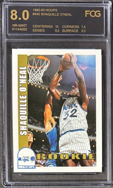 Shaquille O'Neal 1992-93 NBA Hoops Rookie Card (RC) #442 - FCG Graded 8 Near Mint (Orlando Magic/HOF/Sub Grades)