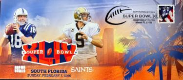 Super Bowl XLIV Colts Peyton Manning & Drew Brees Saints 2010 Stamped Envelope/Brand New