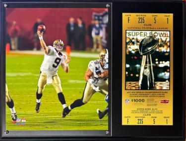 Drew Brees New Orleans Saints 12x15 Super Bowl XLIV NFL Licensed Photo Plaque w/ Rep Ticket/Brand New