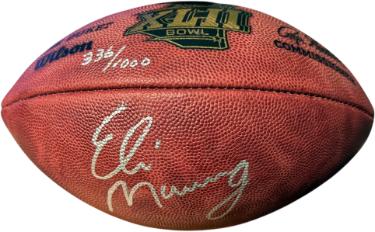 Eli Manning signed Official NFL New Duke Super Bowl XLII Logo Leather Football- /1000- Mounted Memories Hologram (New York Giant