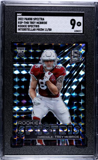 Trey McBride 2022 Spectra Rookie Spectris Prizm Card (RC) #RSP-TMB- /50- SGC Graded 9 Mint (Arizona Cardinals)