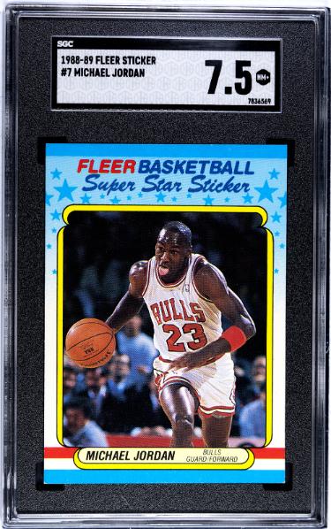 Michael Jordan 1988-89 Fleer Sticker/Card #7- SGC Graded 7.5 NM+ (Chicago Bulls/HOF/GOAT)