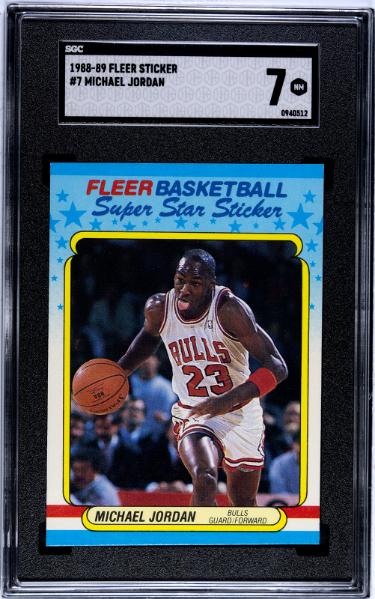 Michael Jordan 1988-89 Fleer Sticker/Card #7- SGC Graded 7 NM (Chicago Bulls/HOF/GOAT)