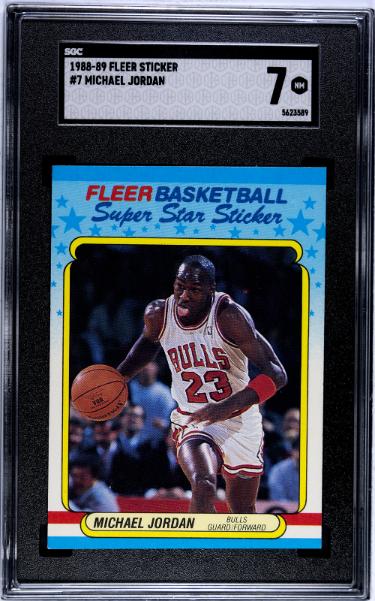 Michael Jordan 1988-89 Fleer Sticker/Card #7- SGC Graded 7 NM (Chicago Bulls/HOF/GOAT)