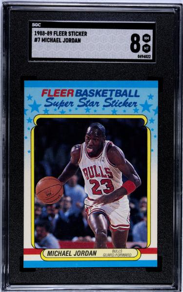 Michael Jordan 1988-89 Fleer Sticker/Card #7- SGC Graded 8 NM-MT (Chicago Bulls/HOF/GOAT)