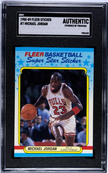 Michael Jordan 1988-89 Fleer Sticker/Card #7- SGC Slabbed Authentic/Evidence of Trimming (Chicago Bulls/HOF/GOAT)