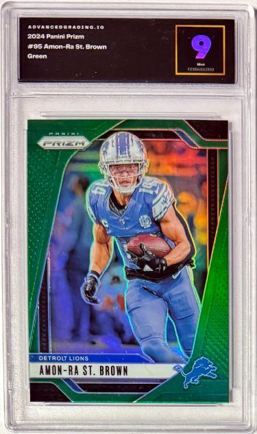 Amon-Ra St. Brown 2024 Panini Prizm Green Prizm Card #95- Advanced Grading 9 Mint (Detroit Lions)