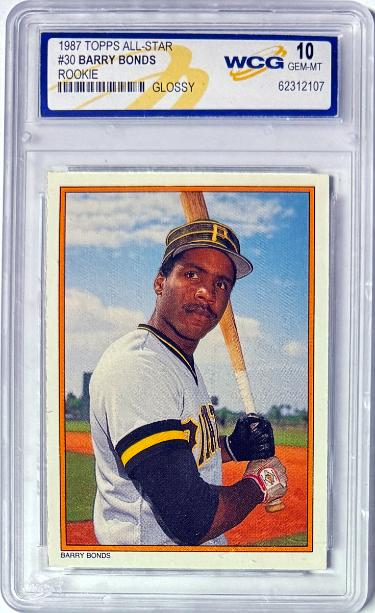 Barry Bonds 1987 Topps Glossy Rookie Card (RC) #30- WCG Graded 10 Gem Mint (Pittsburgh Pirates)