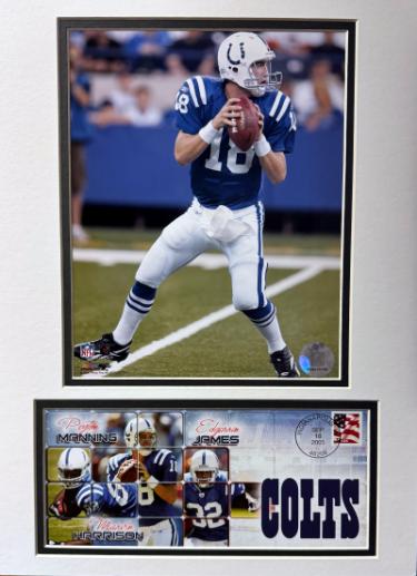 Peyton Manning Indianapolis Colts NFL Licensed 8x10 Photo w/ First Day Issue Stamp Cache/Envelope (9/18/05) w/James/Harrison