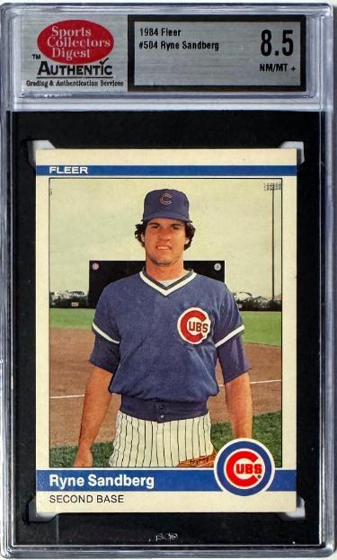 Ryne Sandberg 1984 Fleer Card #504- SCD 8.5 NM/MT+ with Subgrades (Chicago Cubs)
