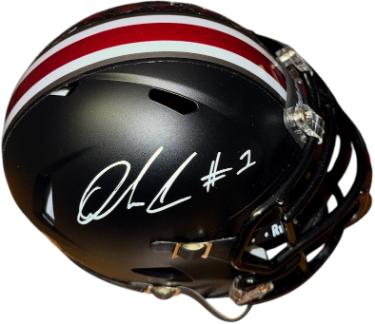 Quinshon Judkins signed Ohio State Buckeyes Black Speed Mini Helmet #1- Primetime Witnessed Holo
