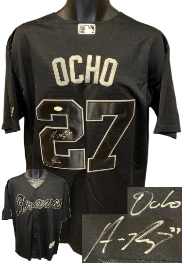 Austin Riley signed OCHO Atlanta Braves MLB Majestic Coolbase Jersey (Size XL) Ocho #27- JSA Signature Debut