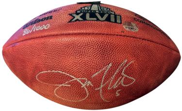 Joe Flacco signed Official NFL New Duke Super Bowl XLVII Logo Leather Football #5. - /1000- Mounted Memories Hologram (Ravens)