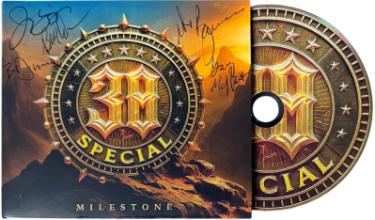 38 Special signed 2025 Milestone Album Hardcover Booklet w/ CD- 5 sigs- Don Barnes/Gary Moffatt/Bobby Capps/Dunaway/Riggs- COA