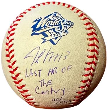 Jim Leyritz signed Rawlings Official 1999 World Series Logo Baseball Last HR of the Century- Goldin Holo (New York Yankees)