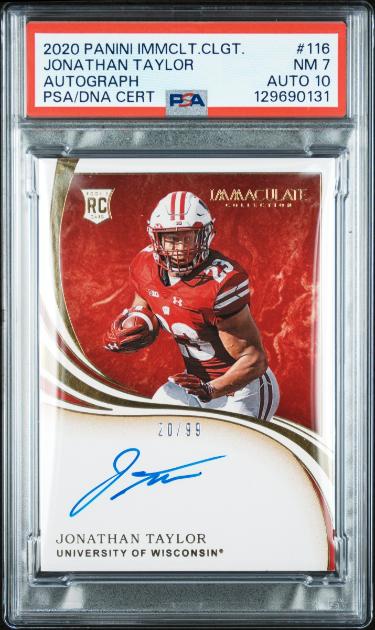Jonathan Taylor 2020 Panini Immaculate Collegiate Rookie On Card Auto /99- PSA Graded 7 NM/10 Auto (Wisconsin Badgers)