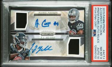 Amari Cooper/T.J. Yeldon 2015 Panini Prizm Auto/Relic Card #ACTJ- 15/25- PSA Graded 8 NM-MT/10 Autograph (Raiders/Jaguars)