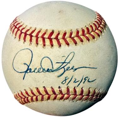 Rollie Fingers signed Rawlings Official American League Baseball 8-2-92 (HOF) imperfect- COA (Oakland A's)