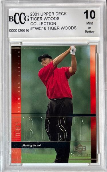 Tiger Woods 2001 Upper Deck Collection PGA Golf Rookie RC Card #TWC16- BCCG 10 Mint or Better