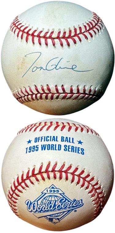 Tom Glavine signed Rawlings Official 1995 World Series Logo Baseball toned- COA (Atlanta Braves)
