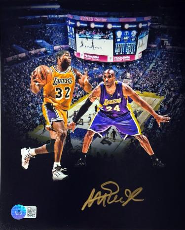 Magic Johnson signed Los Angeles Lakers 8x10 Photo - Beckett Witnessed (w/Kobe Bryant)