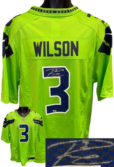 Russell Wilson signed Seattle Seahawks NFL Licensed Nike Neon Green Authentic Jersey #3 (XL)- Fanatics Authentic