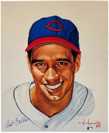 Bob Feller signed Cincinnati Reds MLB Licensed Ron Lewis 89 8x10 Photo- COA (HOF)