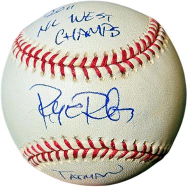 Ryan Roberts signed Rawlings Official American League Baseball dual TATMAN/2011 NL West Champs- COA