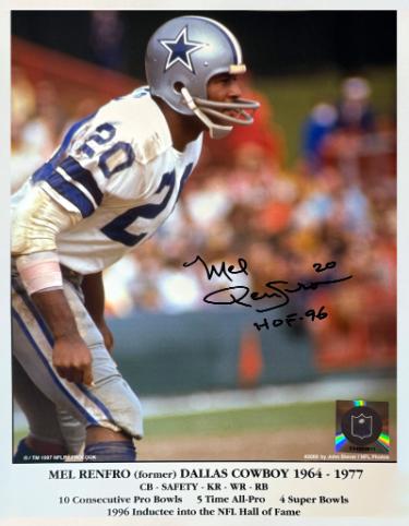 Mel Renfro signed Dallas Cowboys NFL Licensed Stat Photo #20 HOF 96- COA/Show Ticket