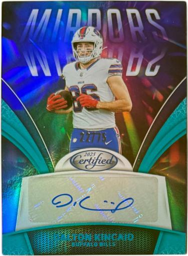 Dalton Kincaid signed 2025 Panini Certified Teal Mirrors Auto Card- /75- #MS-DKI (Buffalo Bills)