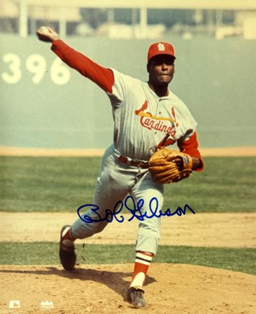 Bob Gibson signed St. Louis Cardinals MLB Licensed 8x10 Photo minor dings- Tuff Stuff COA (HOF)